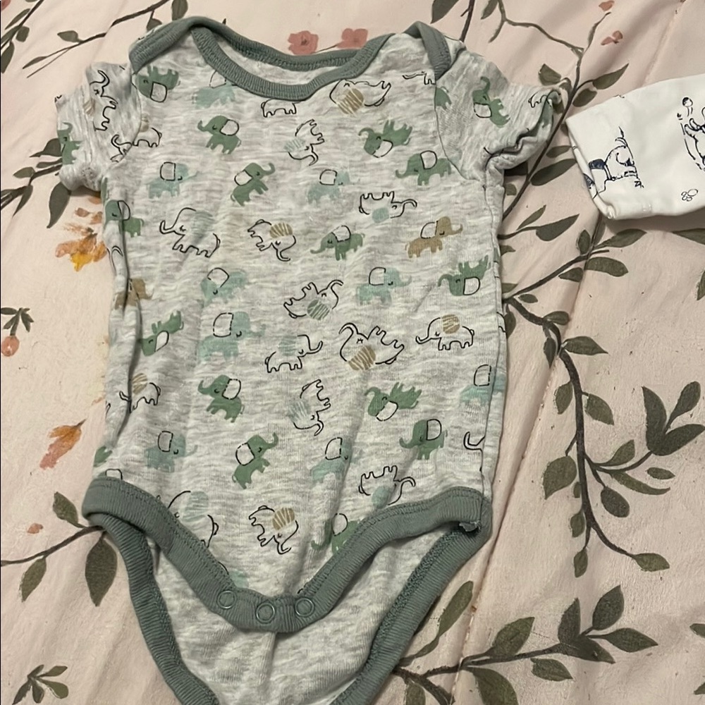 Gray and Green Floral Bodysuit with Airy Fabric